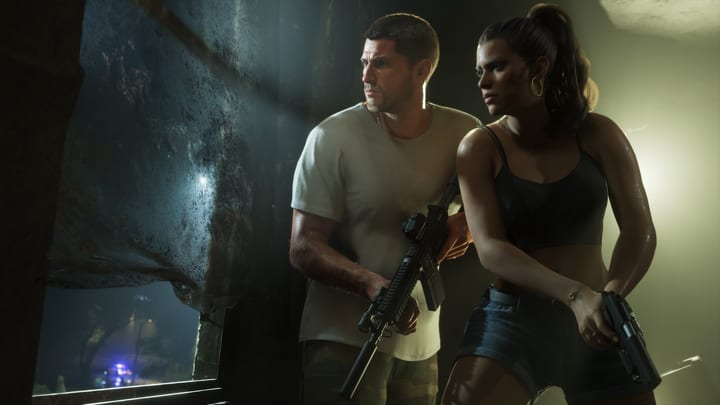 Jason et Lucia armés, à l'abri près d'une fenêtre