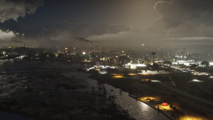 Vue nocturne sur les installations industrielles d'Ambrosia