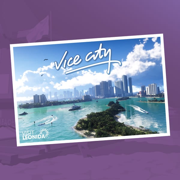 Carte postale officielle de Vice City, la métropole de l'État de Leonida