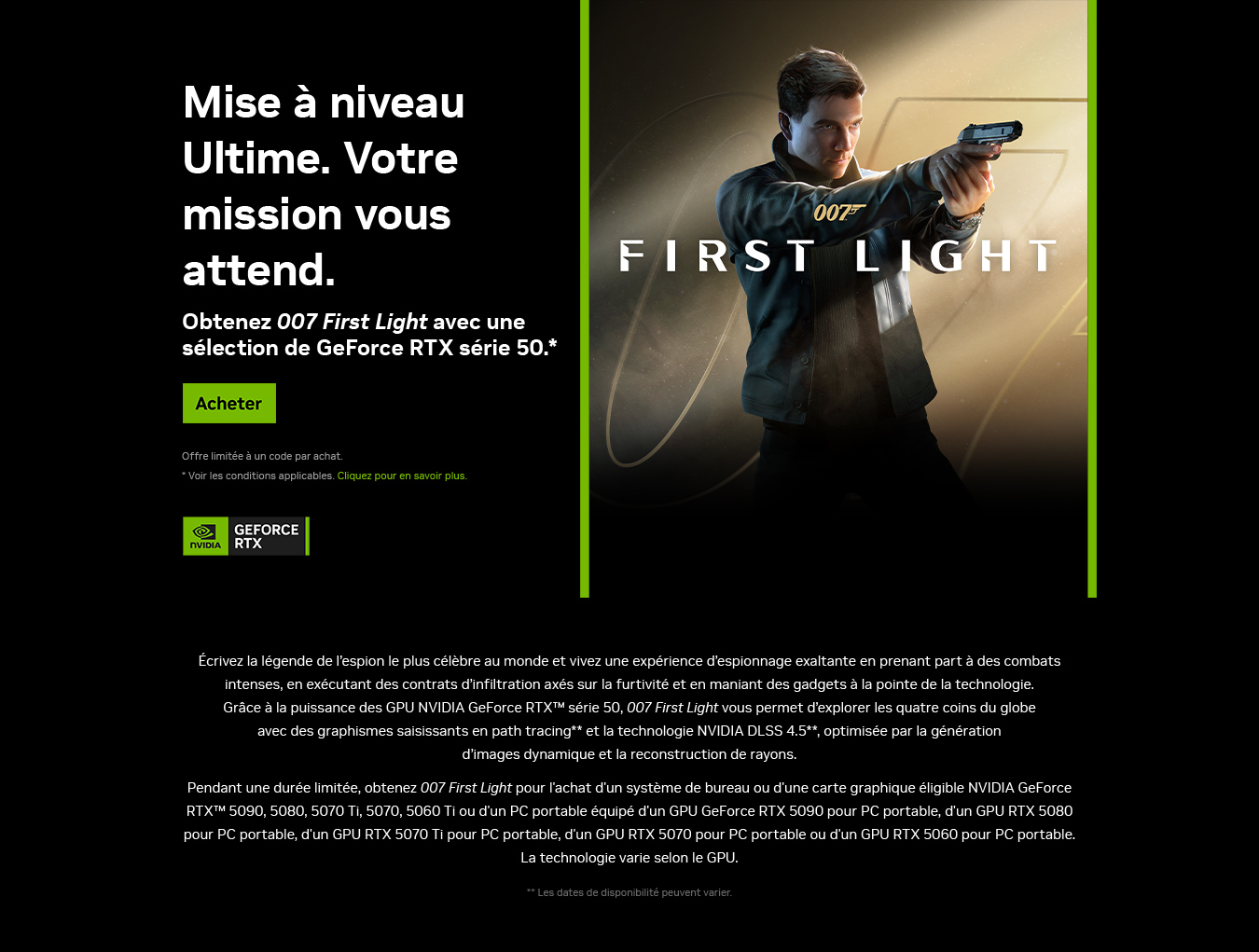 Obtenez 007 First light avec certains produits GeForce RTX série 50.