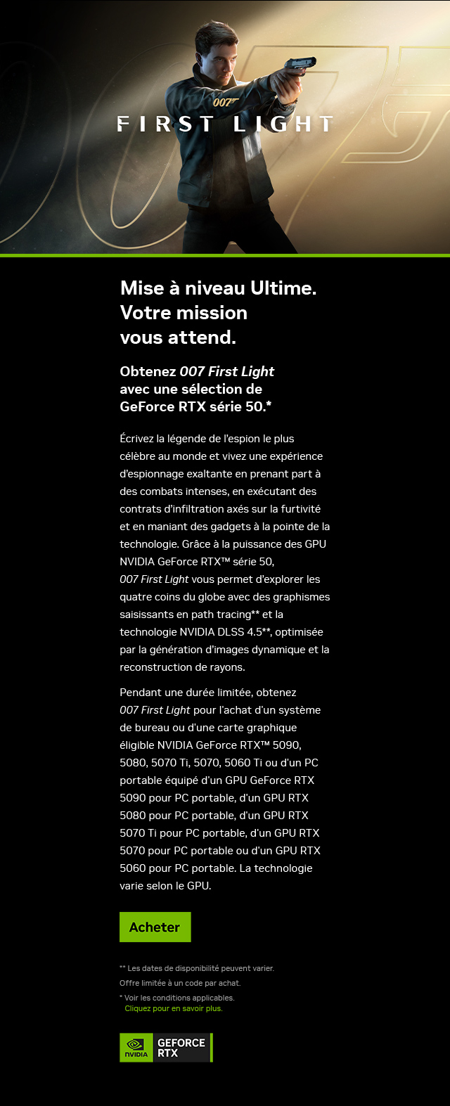 Obtenez 007 First light avec certains produits GeForce RTX série 50.