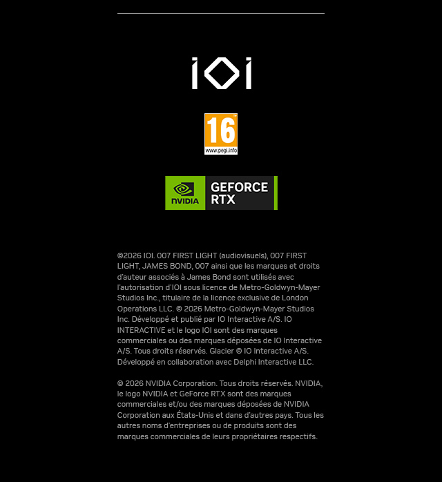 IO Interactive, PEGI 16 en GEFORCE RTX logo
