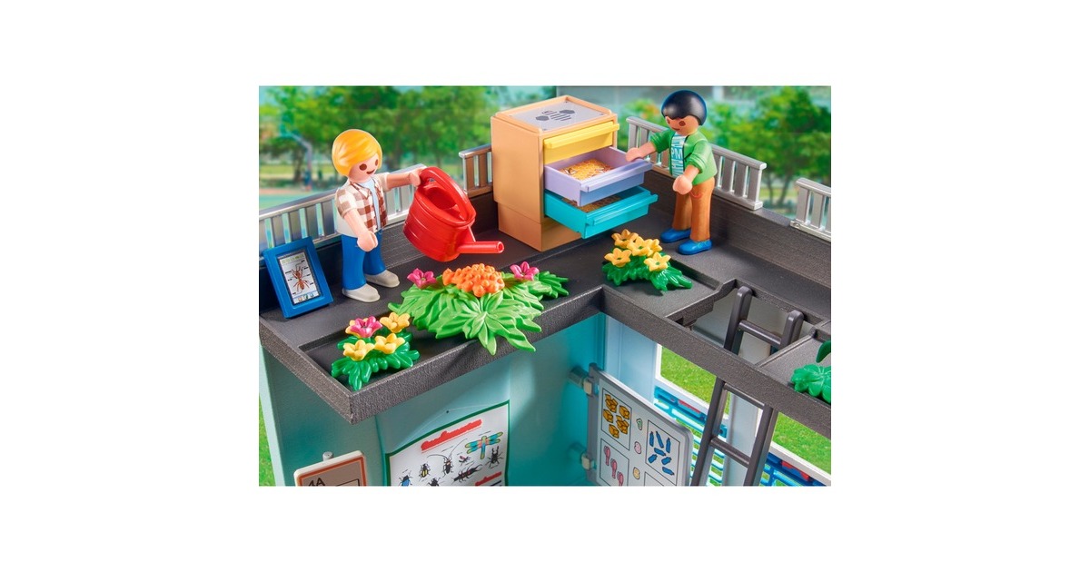Playmobil 71327 Ecole aménagée - City Life - avec Six Personnages, Une  école sur Deux étages avec Un Ascenseur, Une terrasse sur Le Toit et Un  Chien 