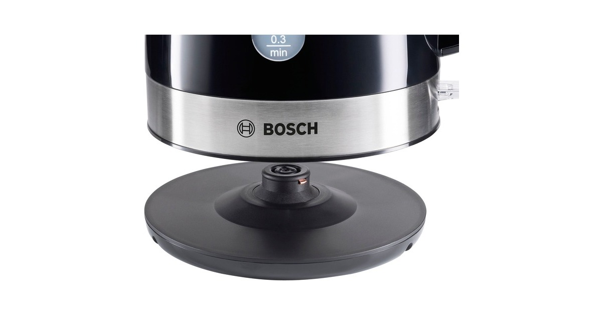 Bosch Home TWK7403 bouilloire 1,7 L 2200 W Noir, Acier inoxydable Noir/en  acier inoxydable, 1,7 L, 2200 W, Noir, Acier inoxydable, Indicateur de  niveau d'eau, Arrêt de sécurité en cas de surchauffe