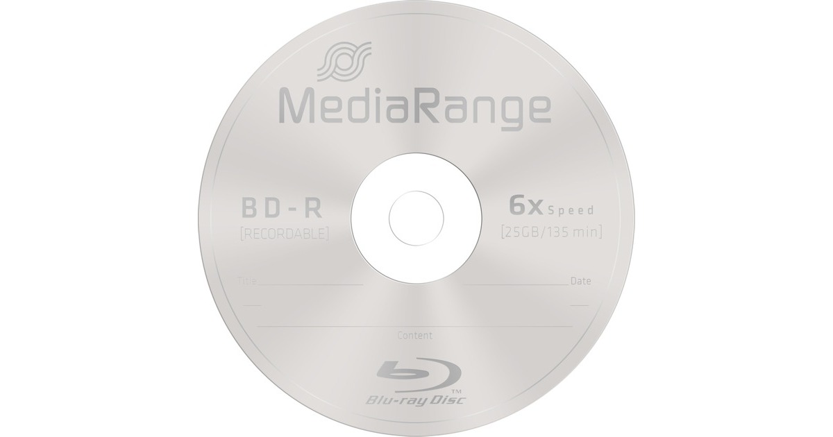 MediaRange MR512 25 Disques Blu-Ray BD-R 25Go Vierges Imprimables - Boîte à Gâteaux
