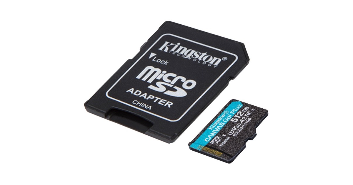Kingston Canvas Go! Plus 512 Go microSDXC, Carte mémoire Noir, Incl.  adapteur, Class 10, UHS-I U3, V30, A2