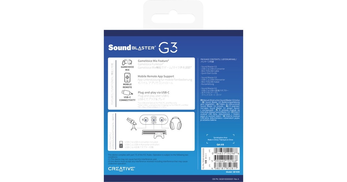Creative Sound Blaster G3 Carte son externe - Conrad Electronic France