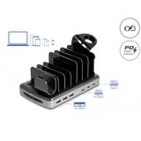 DeLOCK 112W Station de chargement USB avec 3x USB-C PD + 3x USB-A Gris, 3x USB-C, 3x USB-A