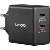 Lenovo 65W Dual USB-C GaN chargeur Noir, 2x USB-C, Power Delivery