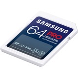 Samsung PRO Ultimate 64 Go SDXC, Carte mémoire Blanc/Bleu, UHS-I U3, Classe 3, V30, lecteur de carte inclus
