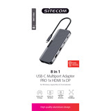 Sitecom Adaptateur multiport USB-C Power Delivery 8 en 1 Pro 1x HDMI 1x DP, Station d'accueil Noir
