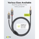 goobay Plus Câble adaptateur audio jack 3,5 mm > 2x cinch stéréo Noir/Argent, 0,5 mètre