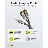 goobay Plus Câble adaptateur audio jack 3,5 mm > 2x cinch stéréo Noir/Argent, 0,5 mètre