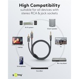 goobay Plus Câble adaptateur audio jack 3,5 mm > 2x cinch stéréo Noir/Argent, 0,5 mètre