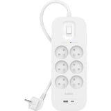 Belkin SurgePlus multiprise à 6 prises avec usb Blanc, 6x prises, 1x USB-C, 1x USB-A
