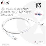 Club 3D USB-C 80Gbps Certified 240W 8k 240Hz, Câble Blanc, 1.2m
