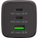 goobay 65W GaN USB-C PD Multiport Quick Charger Nano Noir, 2x USB-C, 1x USB-A