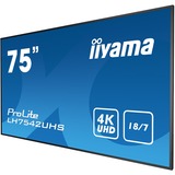 iiyama PROLITE LH7542UHS-B3 Panneau plat de signalisation numérique 189,2 cm (74.5") IPS 500 cd/m² 4K Ultra HD Noir Intégré dans le processeur Android 8.0 18/7, Moniteur LED Noir, Panneau plat de signalisation numérique, 189,2 cm (74.5"), IPS, 3840 x 2160 pixels, 18/7
