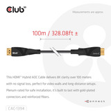Club 3D HDMI Hybrid AOC 8K60Hz/4K120Hz, 100 m, Câble Noir