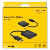 DeLOCK 1x DisplayPort 1.4 > 2x DisplayPort MST, Répartiteurs, Switch Noir, 0,2 mètres