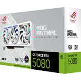 ASUS ROG Astral - -RTX5080-16G-WHITE NVIDIA GeForce RTX 5080 16 Go GDDR7, Carte graphique Blanc, GeForce RTX 5080, 16 Go, GDDR7, 256 bit, 7680 x 4320 pixels, PCI Express 5.0