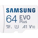 Samsung EVO Plus microSDXC (2024), 64 Go, Carte mémoire Blanc, U1, V10, A1, Adaptateur SD inclus