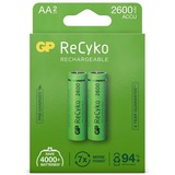 GP Batteries ReCyko AA, Mignon, Batterie Vert, 2 pièces