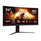 AOC CU34G4ZCA 34" Moniteur UltraWide gaming incurvé  Noir/Rouge, HDMI, DisplayPort, USB-C, 250 Hz