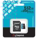 Kingston Canvas Go! Plus microSDXC 512 Go, Carte mémoire Noir, Adaptateur inclus, Classe 10, UHS-I U3, V30, A2