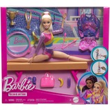 Mattel Ensemble de gymnastique Barbie avec poupée blonde et poutre d'équilibre 