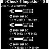 Wera Bit-Check 6 Impaktor 1 SB, 1/4", 6 pièces, Set d'embouts de vissage Revêtement diamant, extrêmement durable
