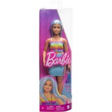 Mattel Barbie Fashionista - Poupée avec cheveux bleus, haut arc-en-ciel et jupe bleu-vert #218 