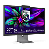 Philips Brilliance 27E3U7903 27" 5K Ultra HD Moniteur Gris, 1x HDMI, 2x USB-C, 2x USB-A, 2x Thunderbolt, 1x RJ-45, Webcam