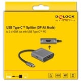 DeLOCK Splitter USB-C (DP Alt Mode) vers 2x HDMI MST avec USB-C PD, Repartiteur HDMI Gris