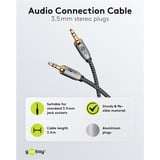 goobay Câble de connexion stéréo auxiliaire 3,5 mm Plus Audio Noir/Argent, 3 mètres