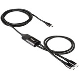 Club 3D USB-C, câble de charge en Y vers 2x USB Type-C, Câble en Y Noir, 1,83 mètres, Max. 100 W