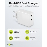 goobay Chargeur rapide USB-C PD Dual (36 W) Blanc, 2x USB-C, Power Delivery