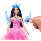 Barbie Poupée licorne avec cheveux bleus, robe rose et licorne 
