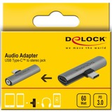 DeLOCK Adaptateur audio USB Type-C vers Jack stéréo + USB Type-C DP Gris