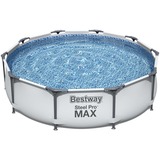 Bestway Poignée steel pro max set rond 305, Piscine Gris, Pompe à filtre incluse (220-240V)