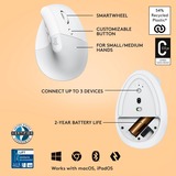 Logitech Lift souris ergonomique vertical - Droitier Blanc/Gris clair, 4000 dpi, Bluetooth