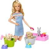 Barbie Famille Coffret le Bain des Animaux, Poupée 
