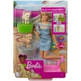 Barbie Famille Coffret le Bain des Animaux, Poupée 