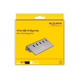 DeLOCK Hub USB 10 Gops avec 4 ports + port de chargement rapide Gris