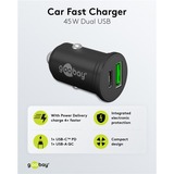 goobay 45W Dual USB PD chargeur de voiture Noir, 1x USB-C, 1x USB-A