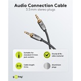 goobay Câble de connexion stéréo auxiliaire 3,5 mm Plus Audio Noir/Argent, 5 mètres