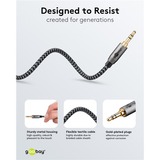 goobay Câble de connexion stéréo auxiliaire 3,5 mm Plus Audio Noir/Argent, 5 mètres