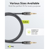 goobay Câble de connexion stéréo auxiliaire 3,5 mm Plus Audio Noir/Argent, 5 mètres