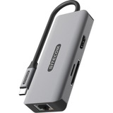 Sitecom 6 en 1 USB-C LAN Multiport Adapteur, Station d'accueil Gris