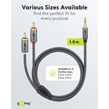 goobay Plus Câble adaptateur audio jack 3,5 mm > 2x cinch stéréo Noir/Argent, 1 mètre